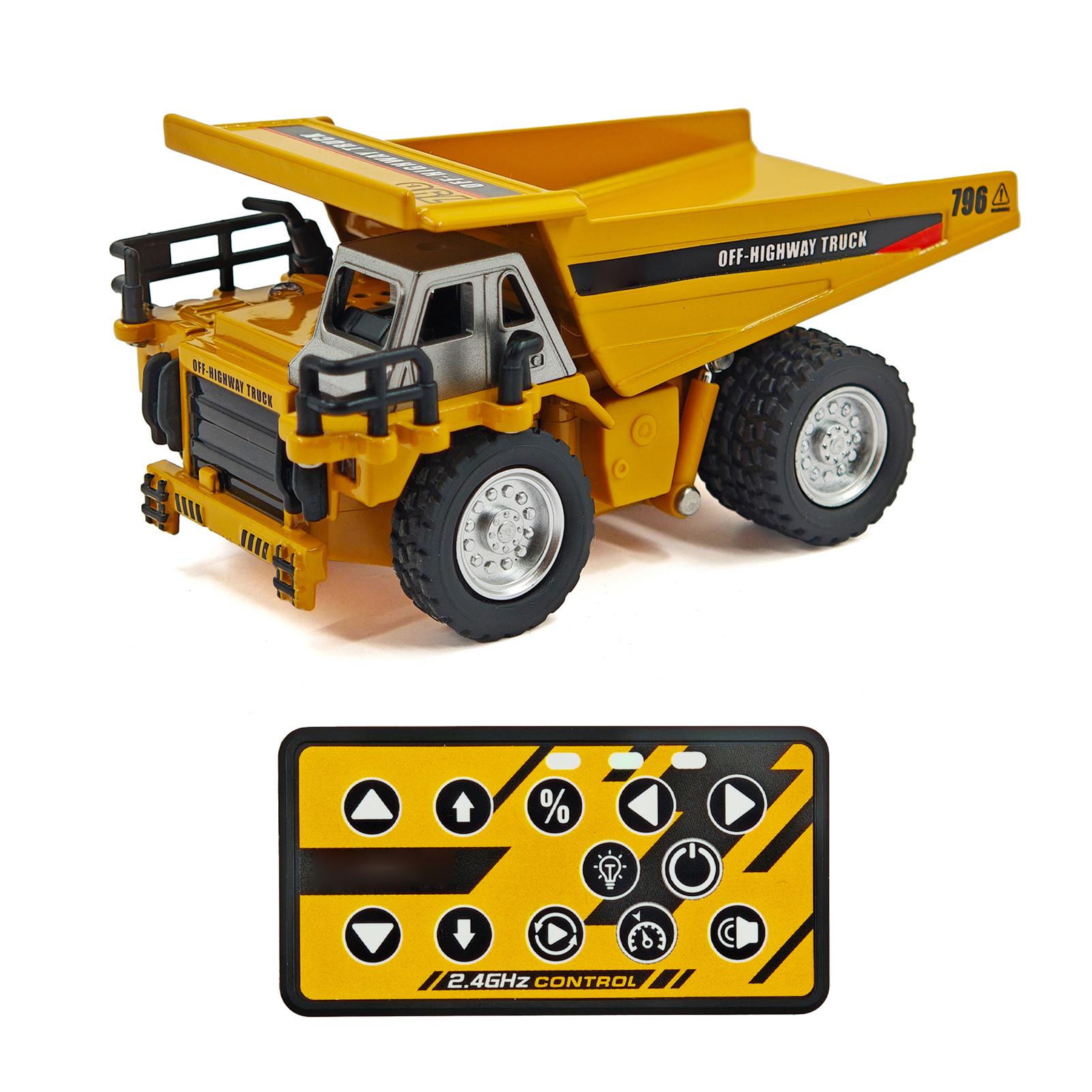 1:64 RC Dump Truck, 2.4G Remote Control Mini Construction Truck with Lights and Sound, Auto Demo, Auto Cruise