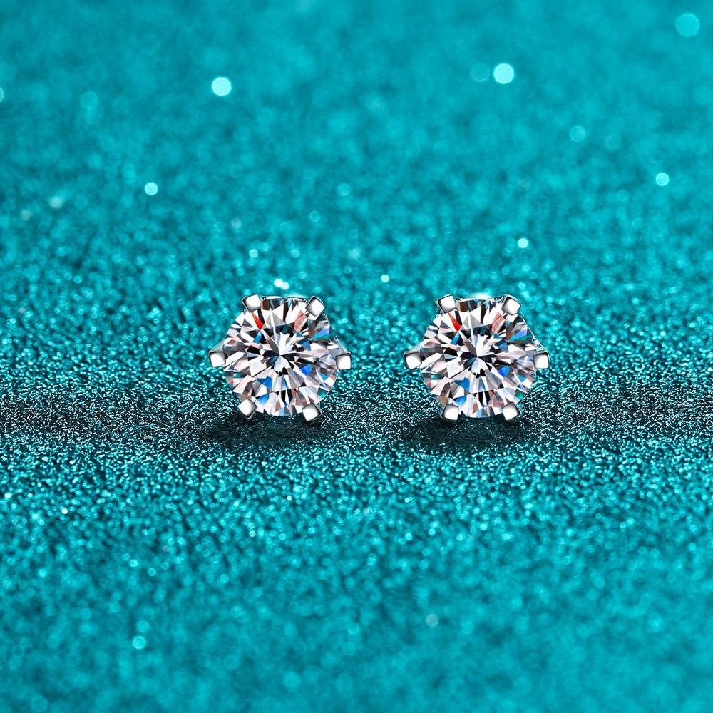 BIJOX STORY Damen Moissanit Schraubstecker Ohrringe D Farbe 925 Silber 6 Krappen Diamant Hochzeit Feiner Schmuck