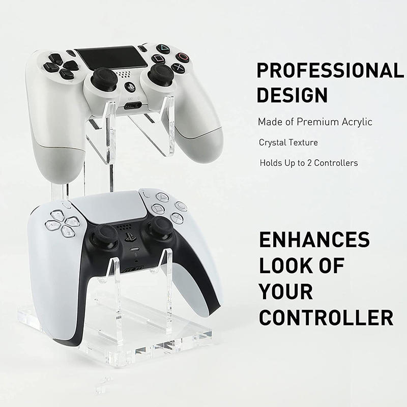 Game Handle Display Stand With Headphone Holder Clear 2 Layer Gaming Accessories Organizer Storage Rack For 1/2 Controllers PS5 PS4 Controller Stand