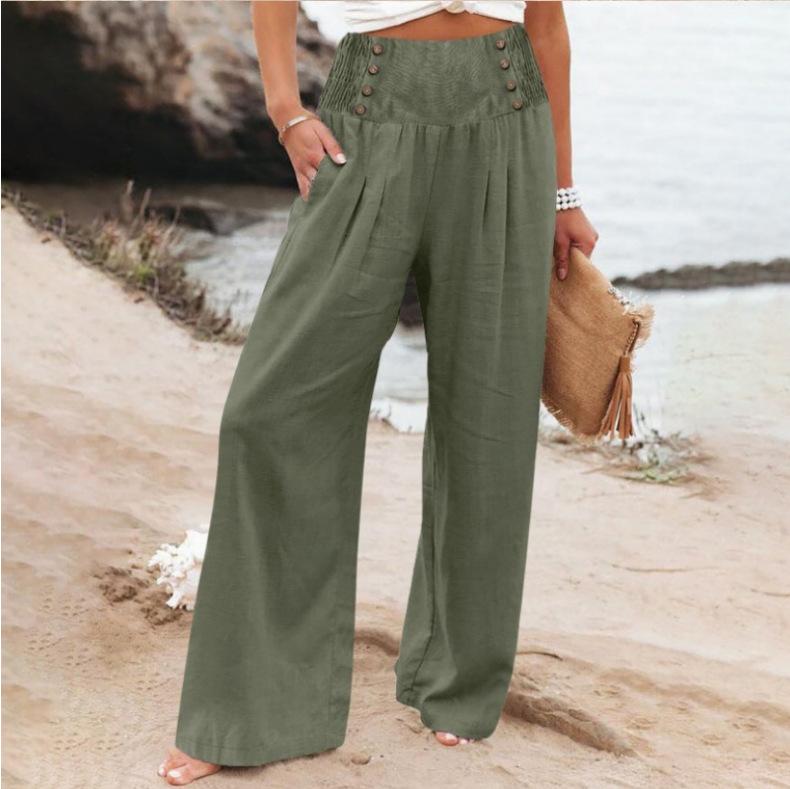 Womens Elastic High Waisted Palazzo Pants Casual Wide Leg Long Lounge Pant Trousers with Pocket