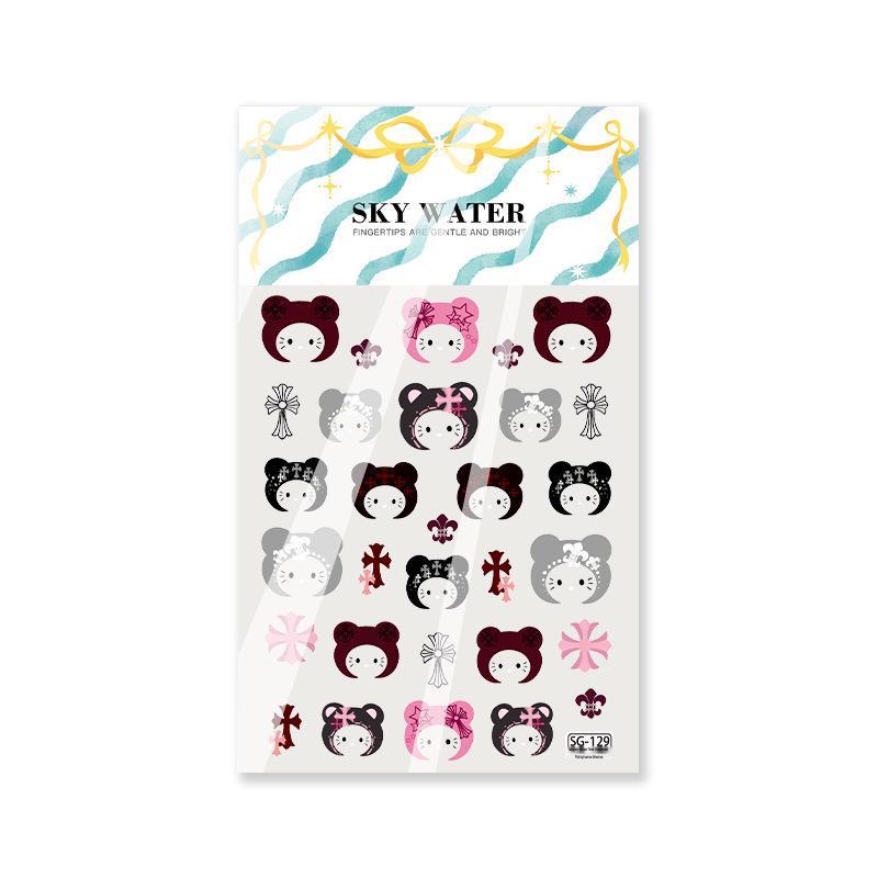SKY Cute Cartoon Kitty Headband and Apple Nail Art Stickers with Embossed Fingertip Patterns