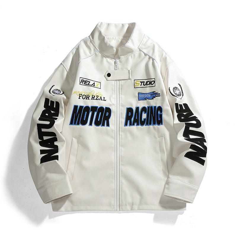 

Куртка из искусственной кожи мужская, высокого класса, осень и зима, новая мужская одежда Locomotive, модная брендовая кожаная куртка 3XL белый