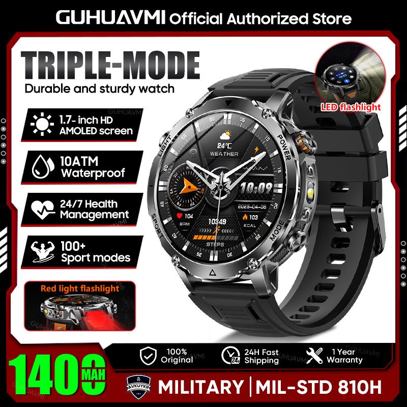 New TANK Ultra 1400mAh Battery Military Smart Watch 10ATM Waterproof Heart Rate Tactical LED Flashlight Men Sports Bracelet