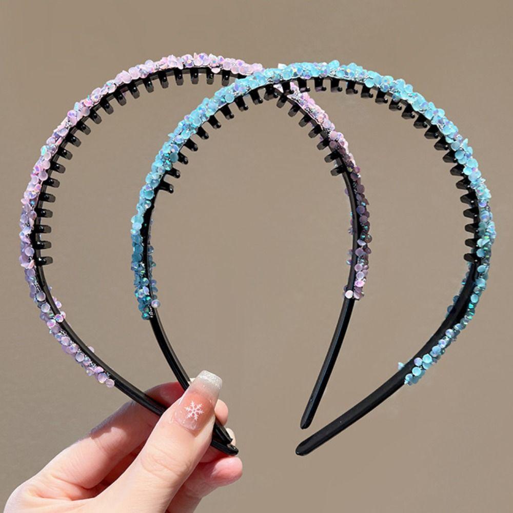 Thin Rhinestones Antislip Hairband Sweet Face Wash Hair Hoop Crystal Teeth Headband  Makeup