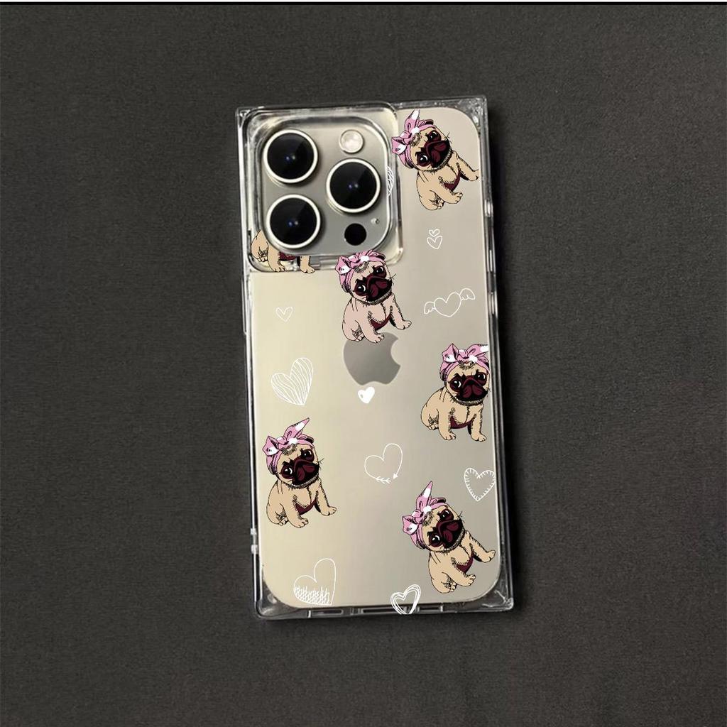 Clear Square Back Tube Case Protection For iPhone 16 ProMax 12 11 15 Plus 14 Pro Max 13 Anti-Oxygen,Many Puppies Pattern Casing