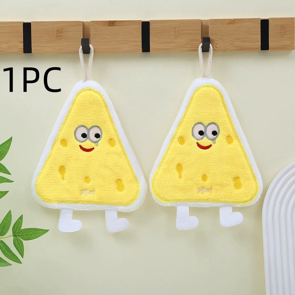 Cheese Toast Cute Cartoon Hand Towel, Kitchen and Bathroom Hanging Quick Drying Cloth, Coral Fleece Thick Towel