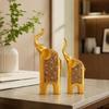 Decorative Elephant Figures, Two-Piece Sculptural Pair with Ornate Lifted-Nose Design for Office and Living Room Styling