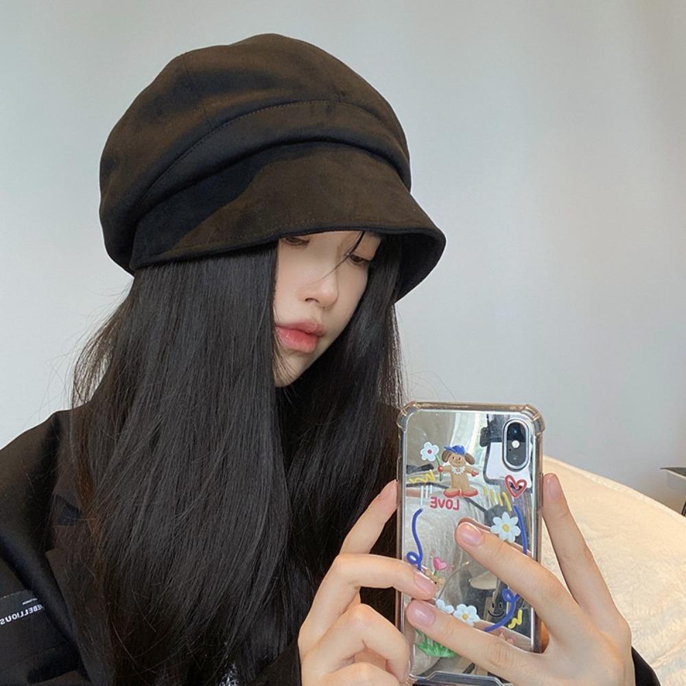 Solid Color Women Fisherman Hat Breathable Artist Painter Caps Suede Octagonal Cap Autumn Winter