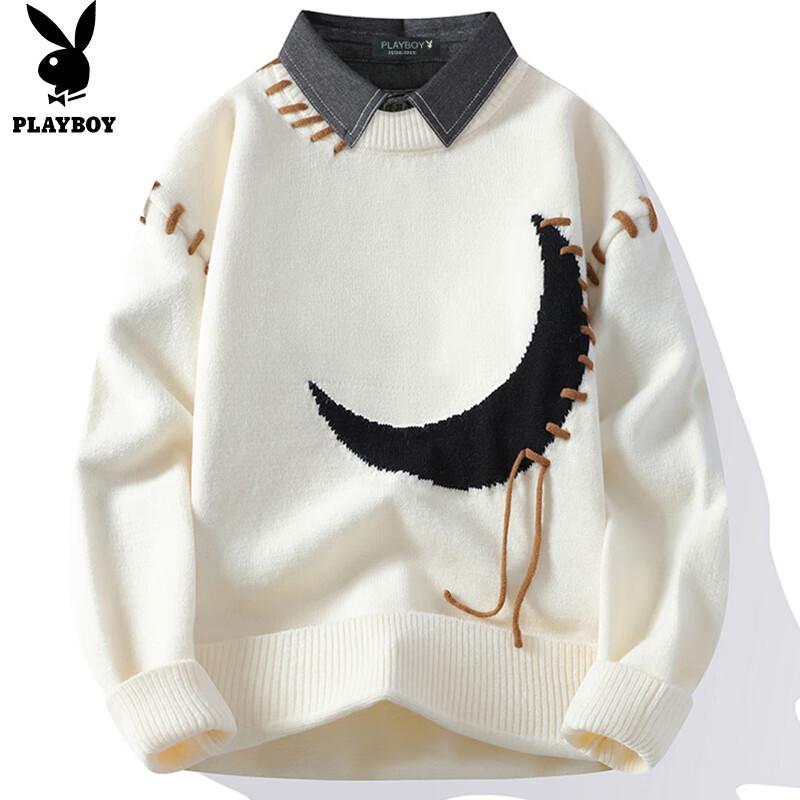 

Playboy Men s Faux Two-Piece Knit Sweater with Shirt Collar XL