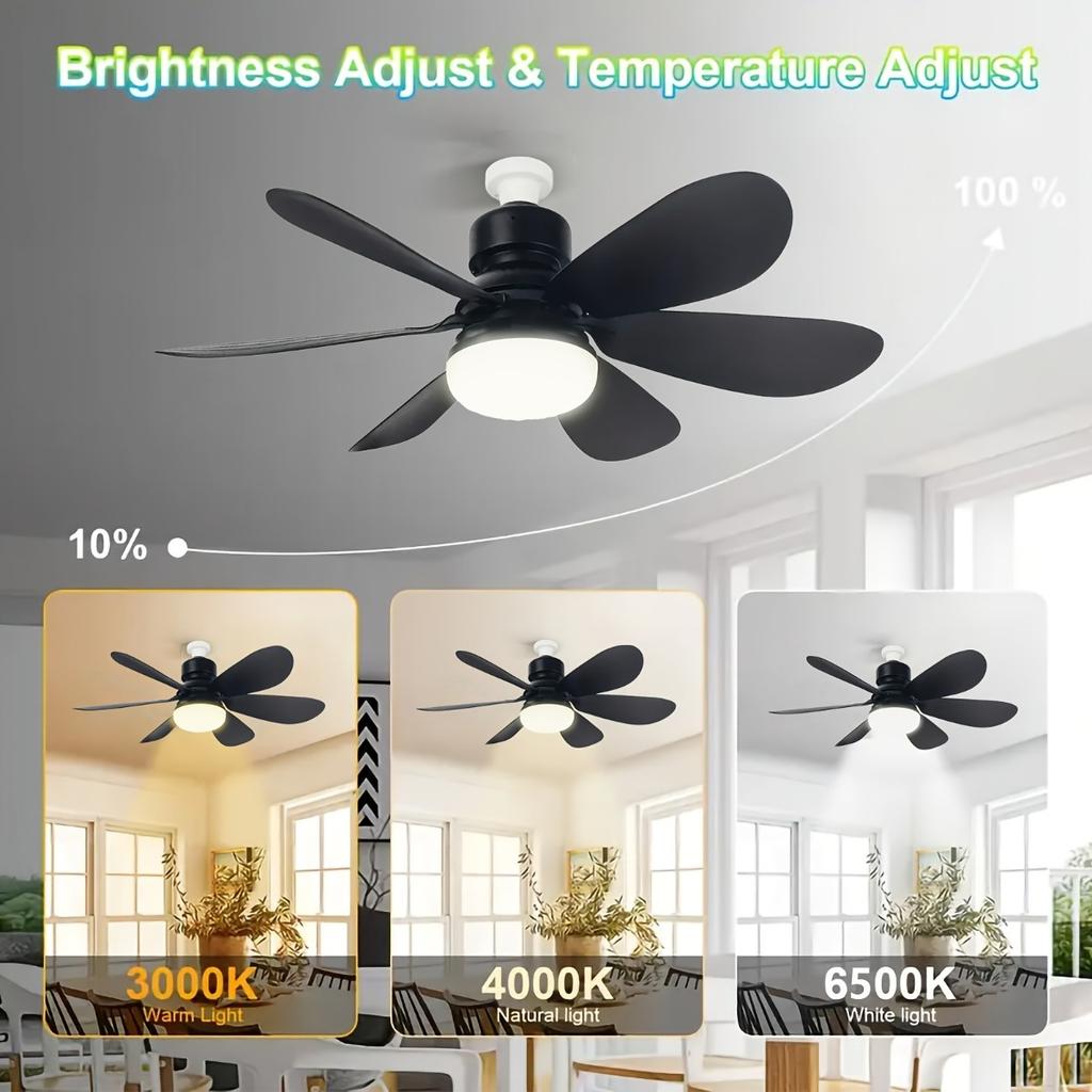 Intelligent Ceiling Fan with Light, Remote Control, Adjustable LED, 6 Blades, Ceiling Fan Installation, Hard Wired, 85V-265V Voltage, Lighting