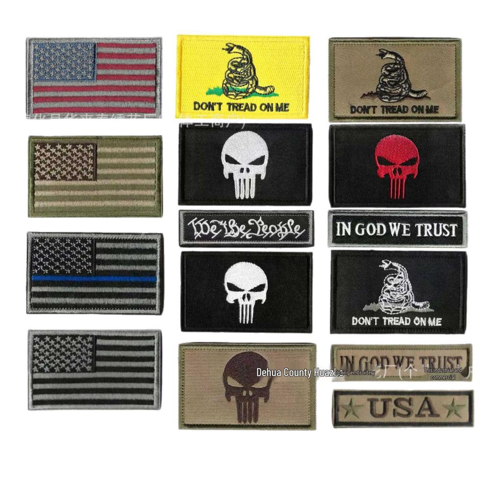 Grenzüberschreitendes Punisher Besticktes Amerikanisches Flaggen Totenkopf Aufnäher Set
