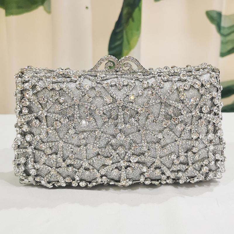 Women AB Diamond Snow Evening Clutch Bag Silver Wedding Bridesmaid Chain Handbags Small Crystal Purses