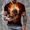 New Men's T-Shirts 3D Skull Printed Black Streetwear Short Sleeve Round-Neck Horror Halloween Man Tops Loose Fashion Gothic Tees