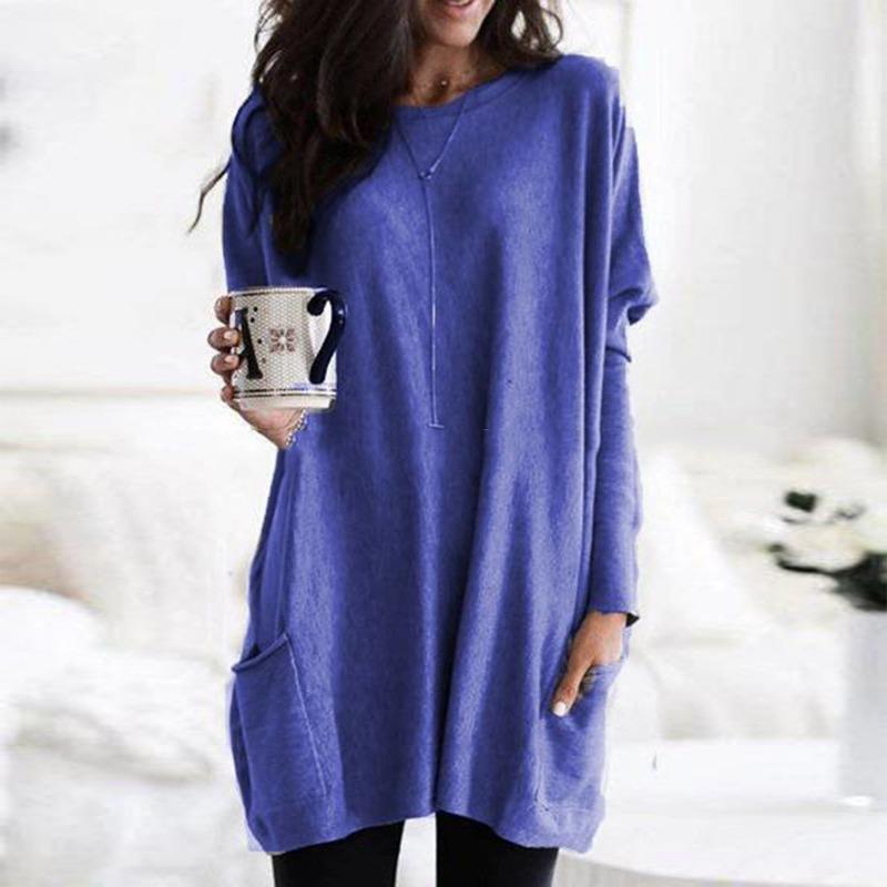New Autumn Long Sleeved Casual Pocket T-shirt Top for Women's Clothing