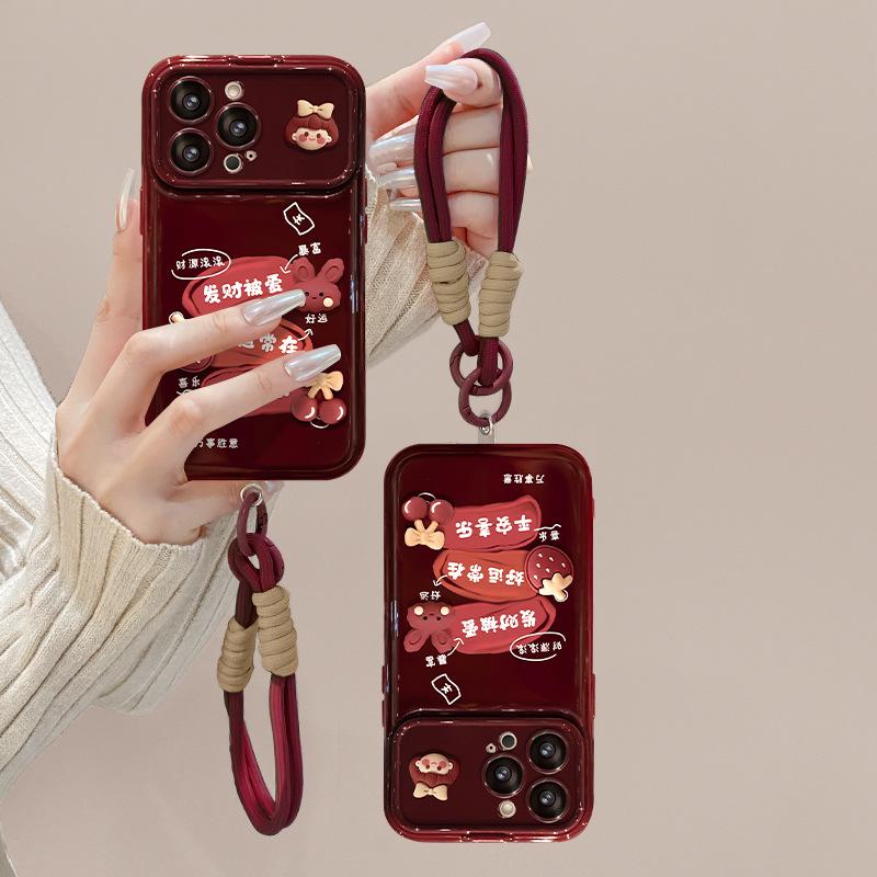 Make A Fortune and Love Doll Lanyard Suitable for Apple 16PRO Large Window Mobile Phone Case 15 New Year 14 Full Cover Anti-fall XR