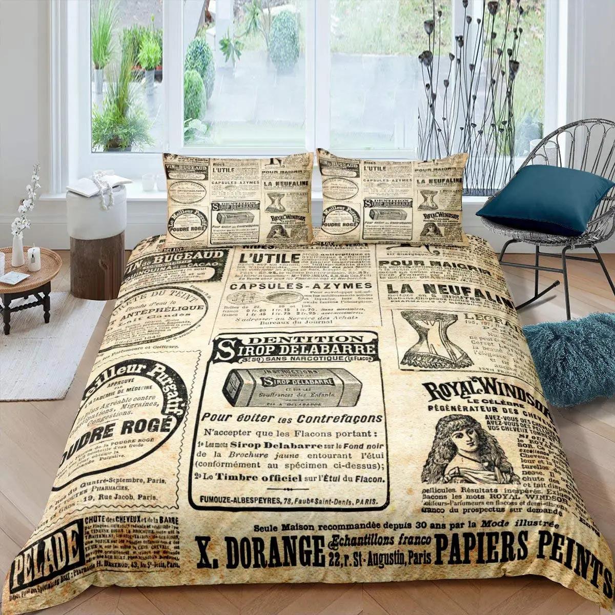 Duvet Cover Old Newspaper Set Vintage