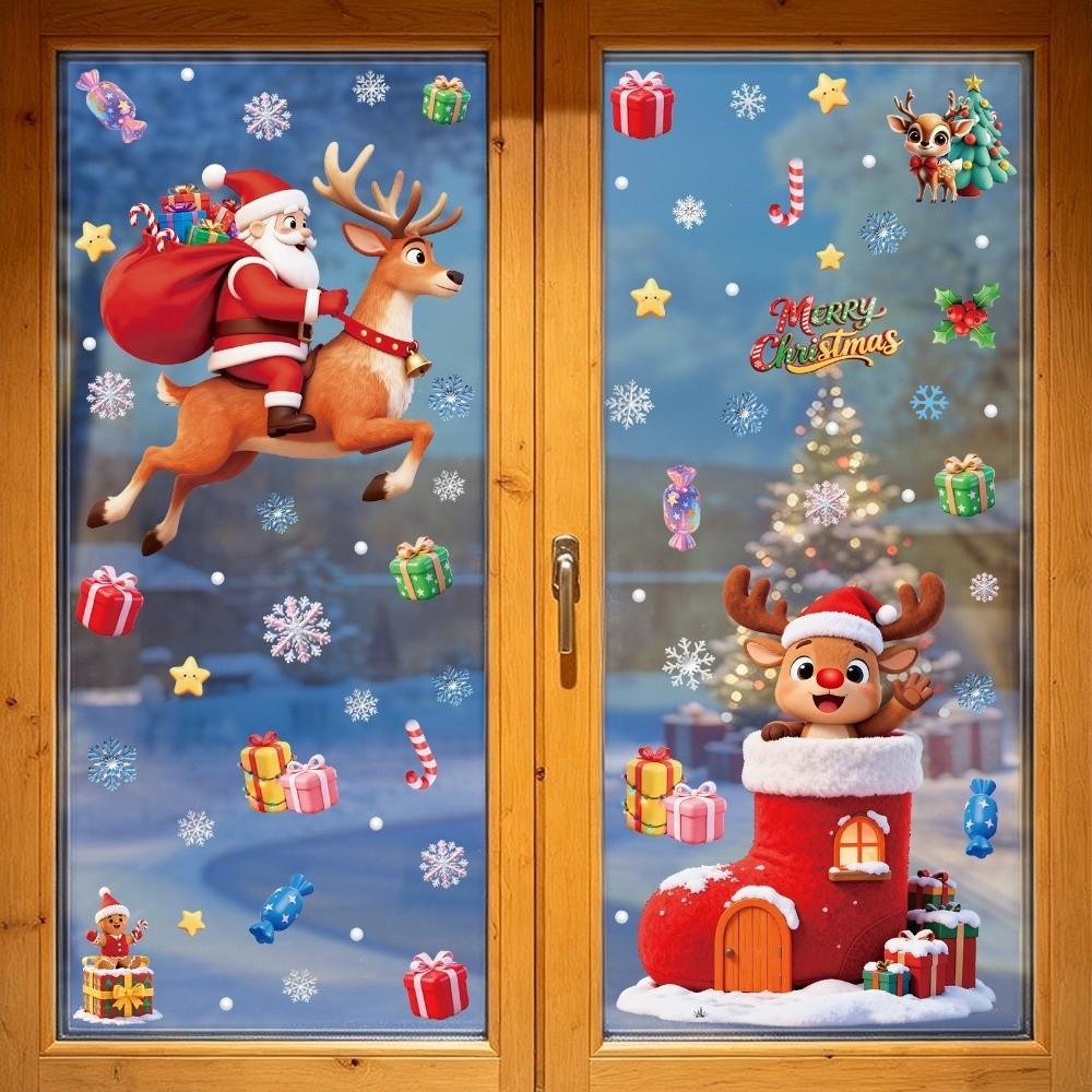 Snowflake Santa Snowman Merry Christmas Window Sticker Holiday Window Stickers  Party Supplies