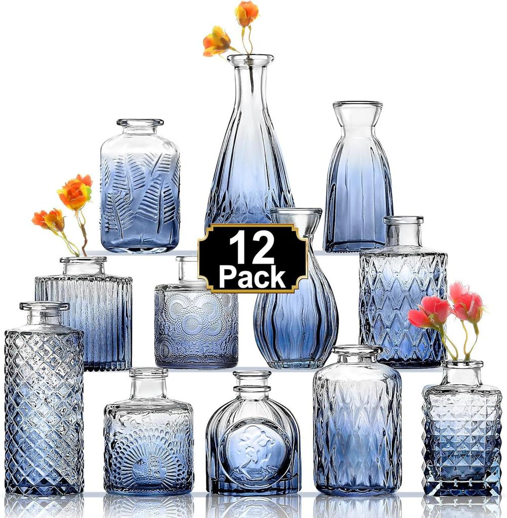 Clear Bud Vases Bulk Small Flower Vases for Wedding Decor Glass Vintage Bottle Set for Centerpieces Home Decor Bottles