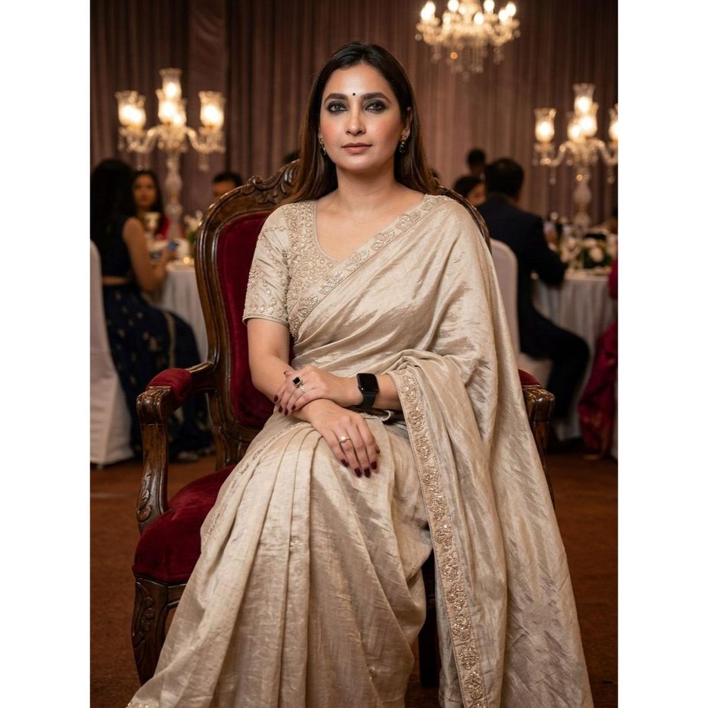DESIGNER PARTY WEAR COLLECTION | Fendy Satin Silk Saree with Heavy Beads & Sequence Embroidery
