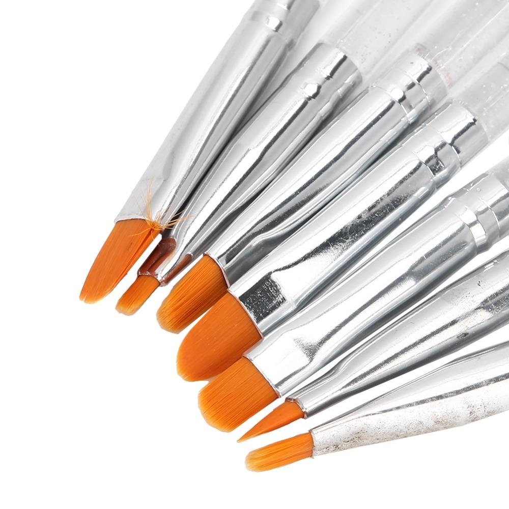 7pcs Transparent Handle Multi-size UV Gel Manicure Painting Brushes French Tip Manicure