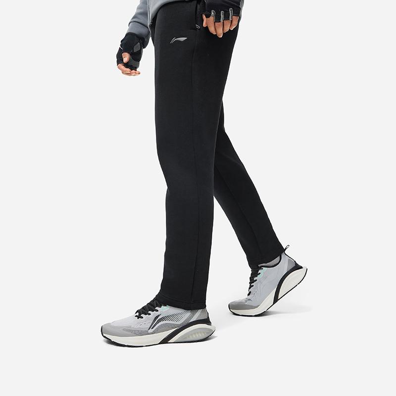 Li-Ning Embroidered Logo Letter Pattern Long Sleeve Hooded Top And Versatile Long Pants Sweatshirt Set Men Sets Black AWDUC41-1+AKLU949-1