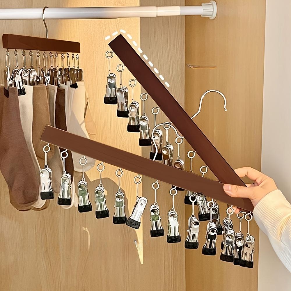 12 Clips Legging Organizer for Closet, Wooden Closet Leggings Hanger Organizer Space Saving Multi Clip Hanger for Pants Scarfs