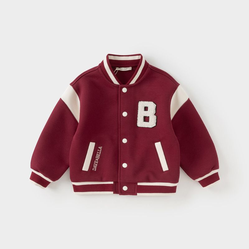 David Bella Boys  Baseball Jacket 2026 New Spring Fashion Children s Stylish Outerwear Baby Children s Clothing Top Burgundy [Ready in Stock] 130