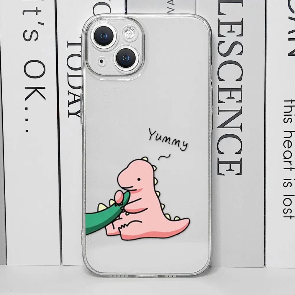 Cute Green Pink Dinosaur Couple Clear Phone Case for IPhone 13 12 11 14 15 16 Pro MAX XS X SE2 7 8 Plus Soft Paired Cover Fundas