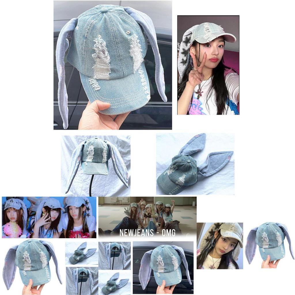 Omg Newjeans Hanni Danielle Round Top Baseball Cap With Rabbit Ears For Summer
