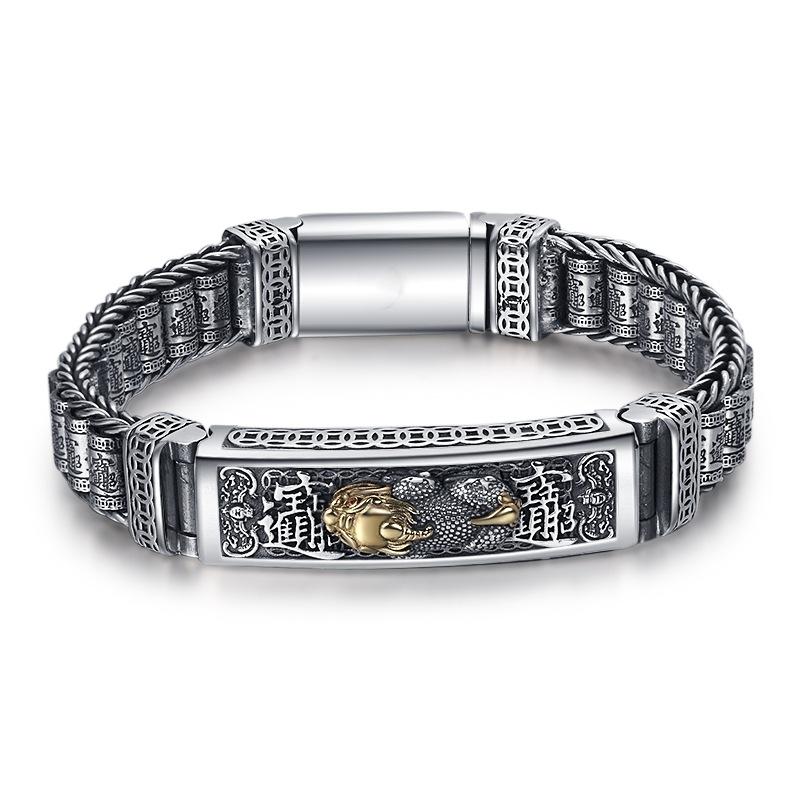 

Factory Price S925 Sterling Silver Retro Lucky Pixiu Man Bracelet Thick Style Domineering Trend Personality Jewelry Gift 18cm