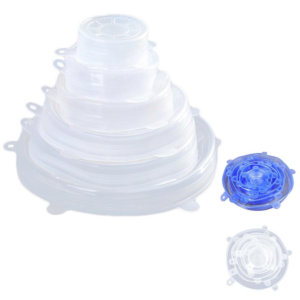 6pcs/set Kitchen Silicone Stretch Lids Reusable Airtight Food Storage Covers Various Sizes Seal Bowl Stretchy Cover