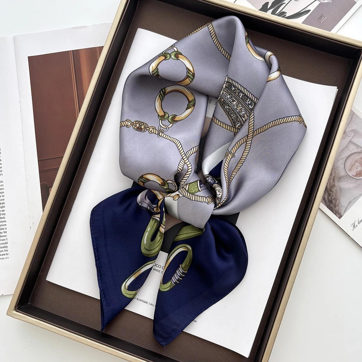 

Роскошный шарф-палантин с пейзажным принтом тушью, квадратный платок для женщин, атласный шейный платок, женские резинки для волос, лента-повязка на голову, бандана 70x70CM