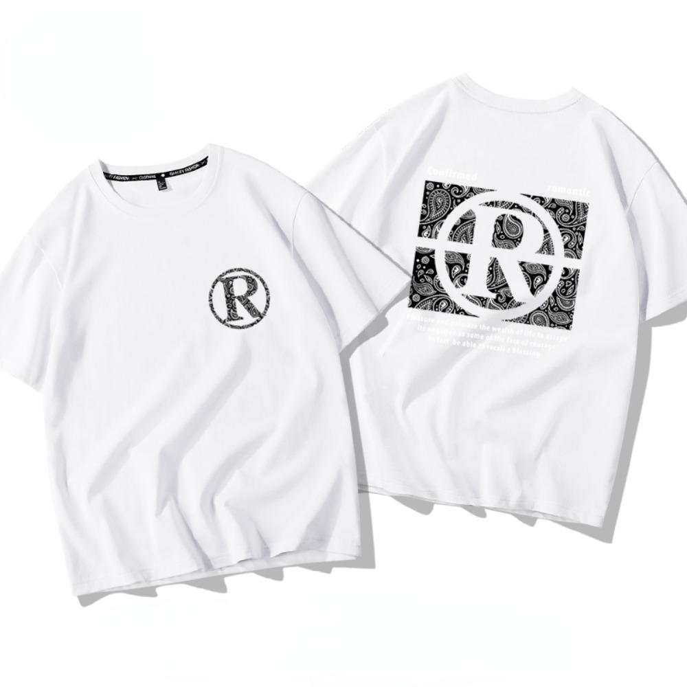 Summer Fashion Heavyweight Retro Men's English Letters 100% Cotton Printed Round Neck High-quality Casual Fitness Street T-shirt