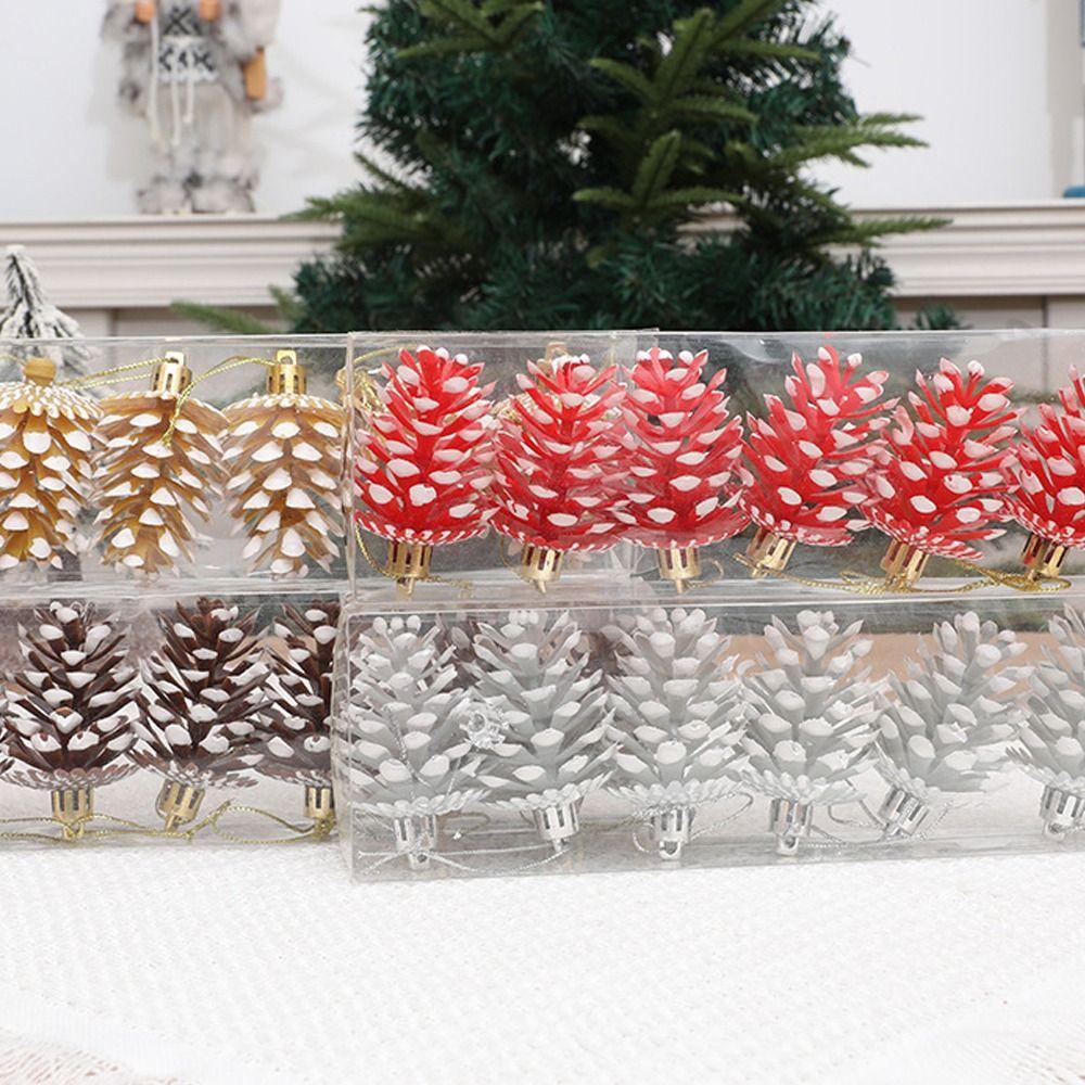 6pcs DIY Painted Christmas Pine Cone Plastic Christmas Tree Decoration  Home Xmas Decor