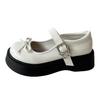 White Bow Platform Small Leather Shoes Women's Skirt 2025 Summer New Retro Round Head Jk Mary Jane Single Shoes