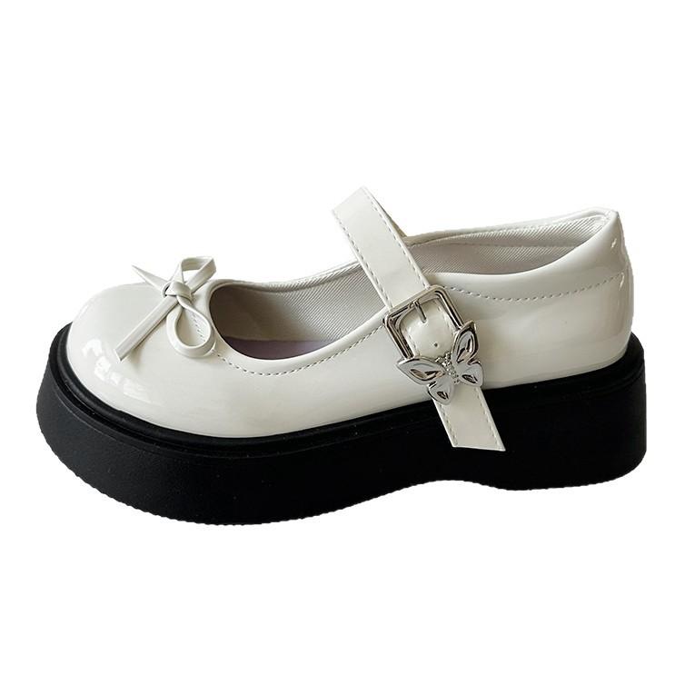 White Bow Platform Small Leather Shoes Women's Skirt 2025 Summer New Retro Round Head Jk Mary Jane Single Shoes