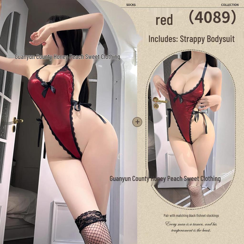 Plus Size Sexy Lace-Up Hot Stamping Bodysuit Nightwear