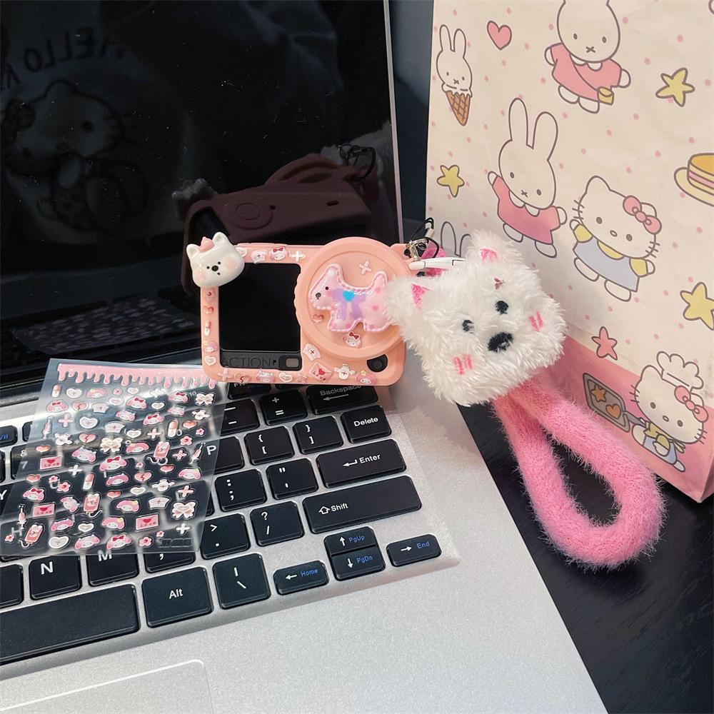 

Powder Lattice Dog Cartoon Protective Case for DJI Action 6/5 Pro - Drop-Proof Figurine Lanyard Shell DJI Action 4