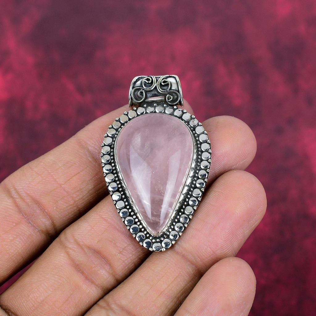 Rose Quartz Jewelry, 925 Solid Sterling Silver Pendant Handmade Gemstone Jewelry, Gifts For Wife Brand New Pendant