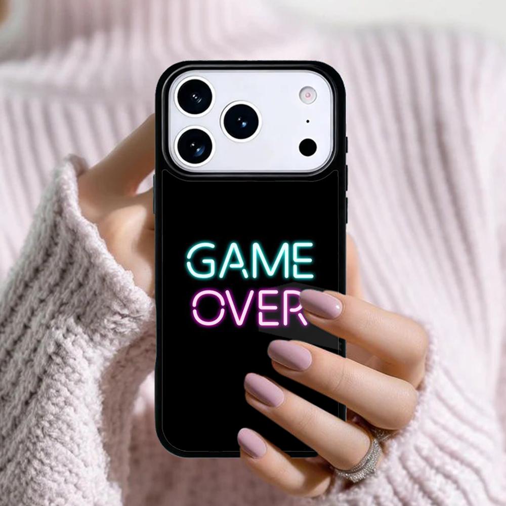Неоновый чехол для телефона Pixel Game Over для Apple iPhone 17 Air 16E 15 14 Plus 13 12 11 Pro Max Mini Funda Cover iPhone 15 Pro Max