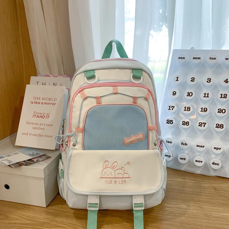 Japanese Macaron Backpack New Schoolbag Contrast Color Large Capacity Backpack for Junior High School Students