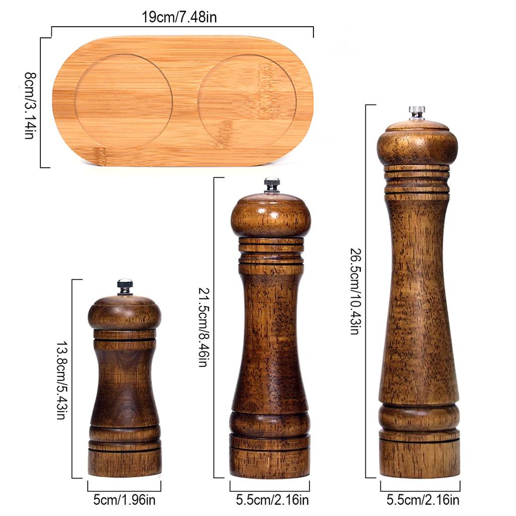 Macinini per Sale e Pepe, Macinino per Pepe in Legno Massello con Macinino Ceramico Regolabile Robusto 5" 8" 10" - Utensili da Cucina di Leeseph