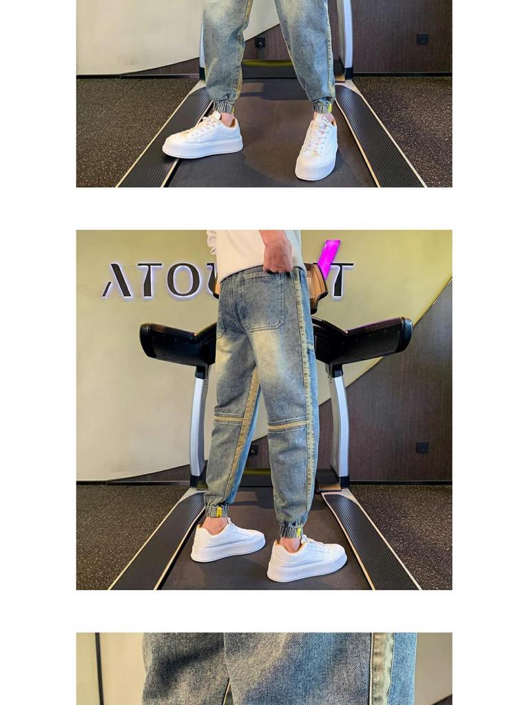 Men's 2024 Spring/Autumn Loose Straight Jeans, Trendy Casual Nine-Point Harem Pants