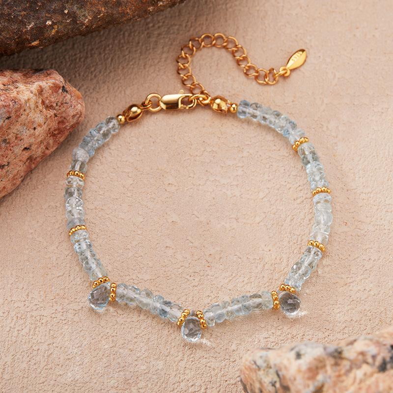 Натуральный драгоценный камень Аквамарин Бусы Ожерелье Женское S925 Стерлинговое серебро Цветные украшения Цепочка на ключицу Серьги