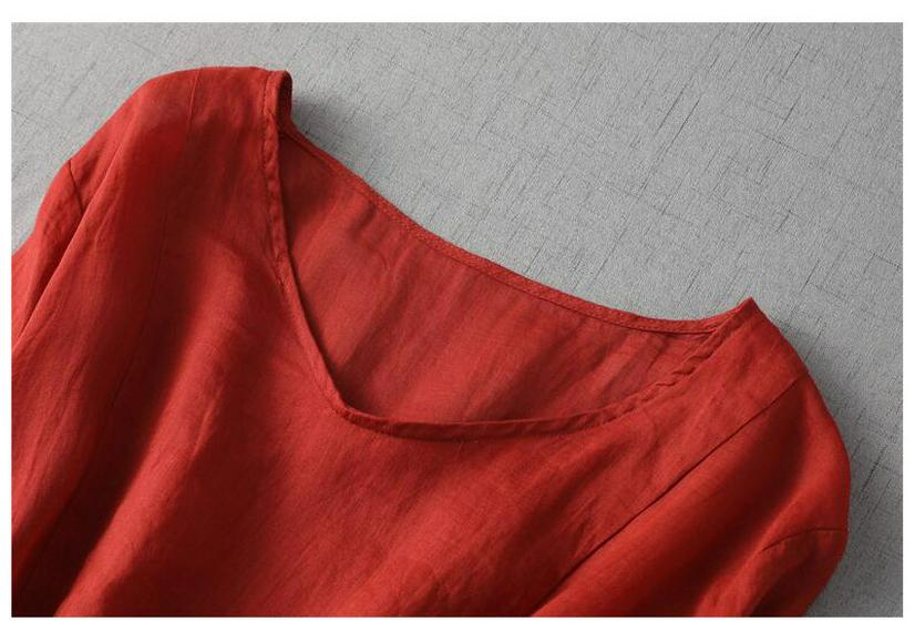 2023 Summer Retro Women's Plus Size Cotton Linen Dress with Hollow Design and Loose Waist