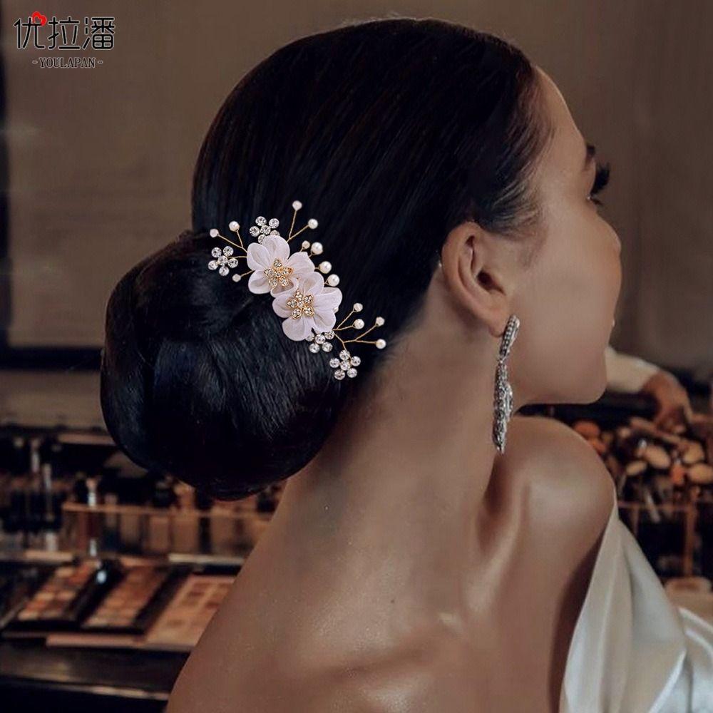 Side Clip Flower Hair Comb Fashion Bride Headwear Hair Ornament Rhinestone Hairpin  Bridesmaid