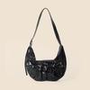Underarm One-shoulder Crescent Bag Women's Summer All-in-one Drawstring Pleated Denim Bag