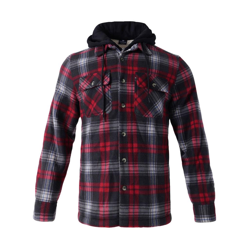 Men's Plaid Long Sleeve Shirt Men's Pocket Button Hooded Sweatshirt