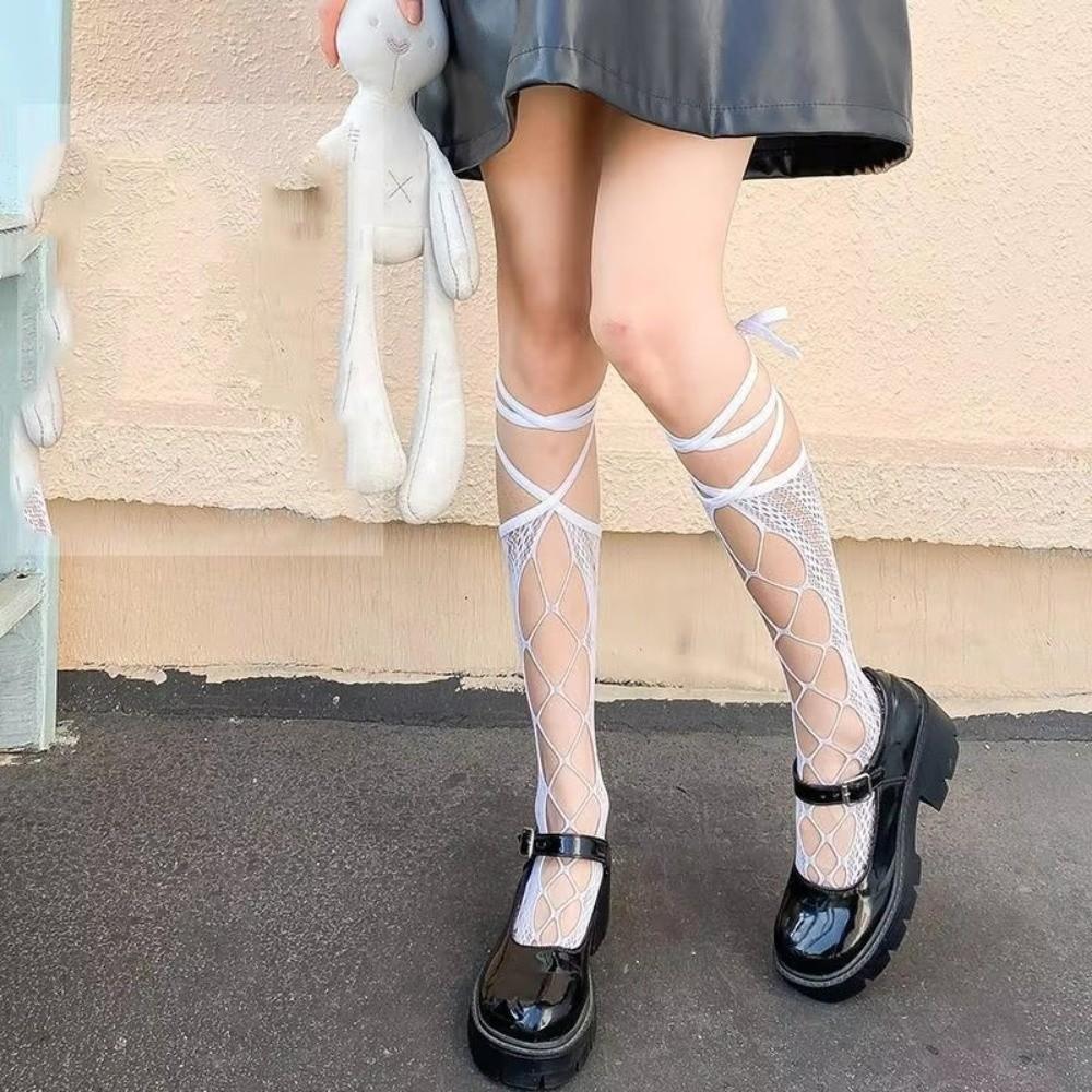 Hollow Lace Lolita Socks Thin Fishnet Stockings Sexy Lace Calf Socks Daily Wear