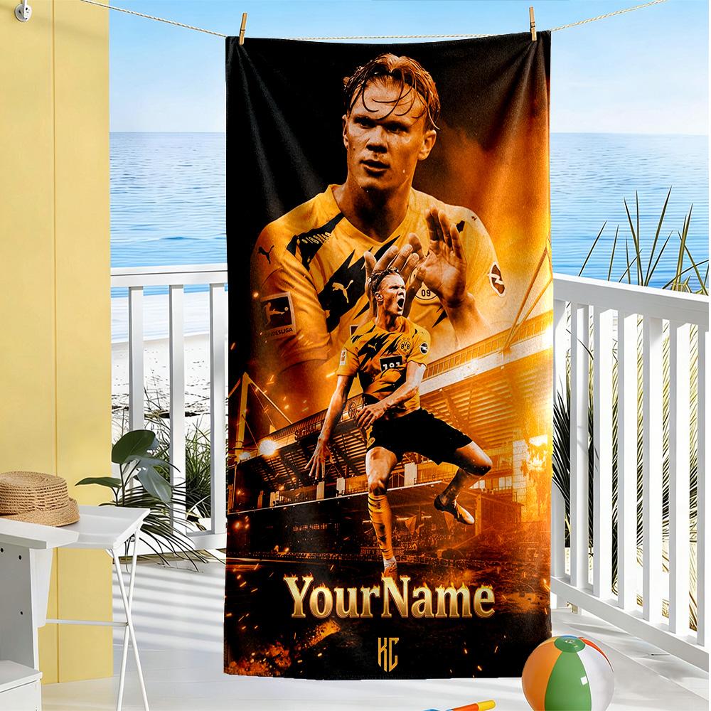 Haaland Customizable Name Beach Towel Super Soft Microfiber Quickdry Fabric Suitable for Swimming Gym Camping Yoga Vacation